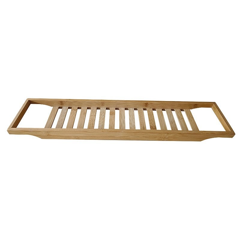 Bamboo Bath Caddy Tray with Wooden Bathtub Organizer and Slatted Design for Bathroom Storage - Image 2