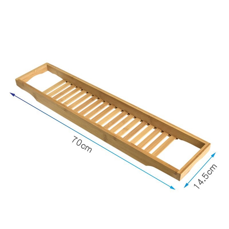 Bamboo Bath Caddy Tray with Wooden Bathtub Organizer and Slatted Design for Bathroom Storage - Image 3