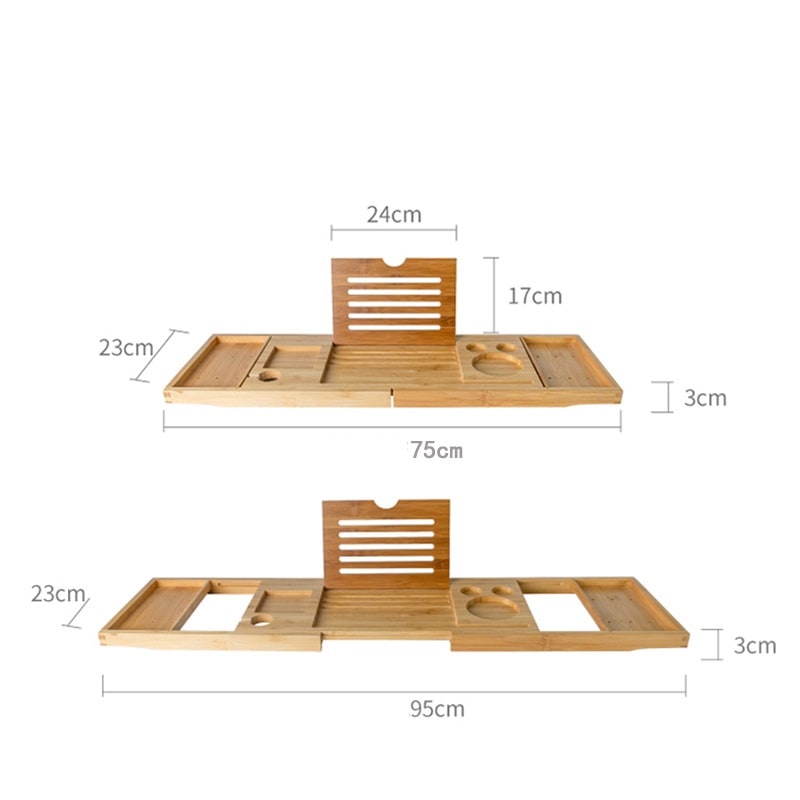 Bamboo Bathtub Organizer Shelf Caddy with Expandable Tray and Fold-Out Legs Bathroom Bath - Image 3