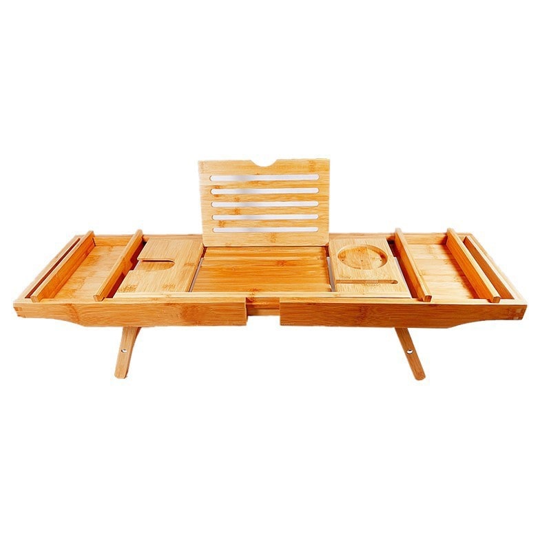 Bamboo Bathtub Organizer Shelf Caddy with Expandable Tray and Fold-Out Legs Bathroom Bath - Image 5