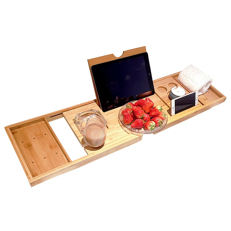 Bamboo Bathtub Organizer Shelf Caddy with Expandable Tray and Fold-Out Legs Bathroom Bath - Image 7