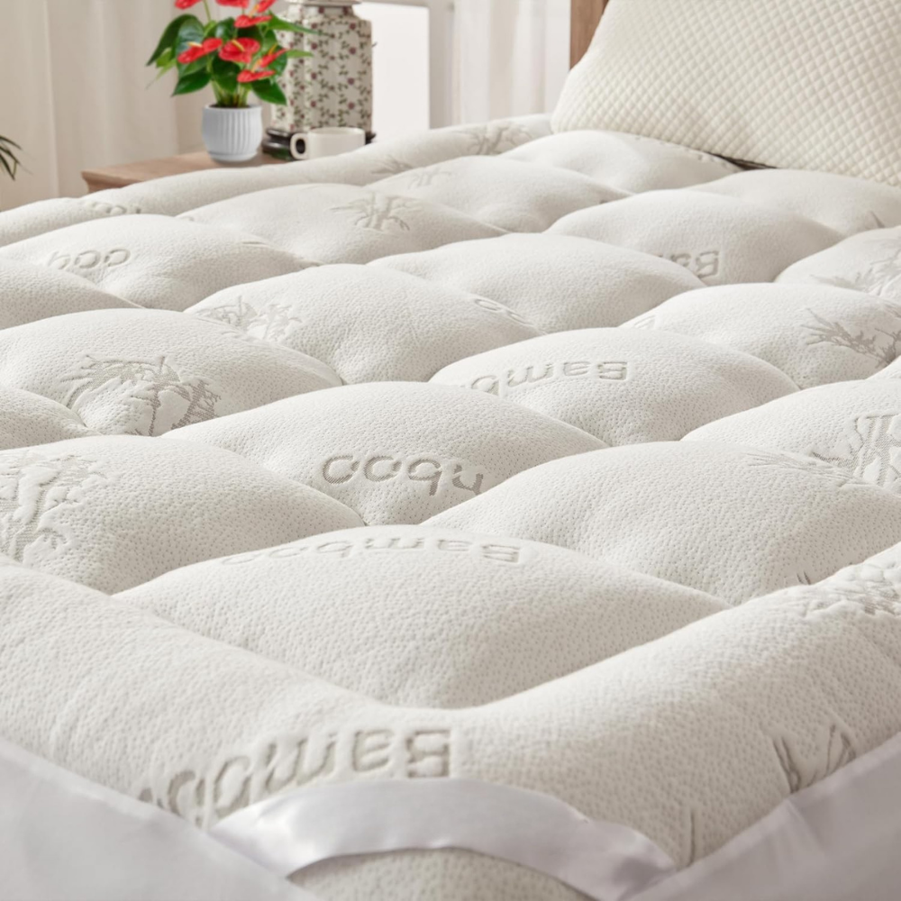Bamboo Mattress Topper Pad Thick Quilted Tufted Breathable Elastic Straps - Image 2
