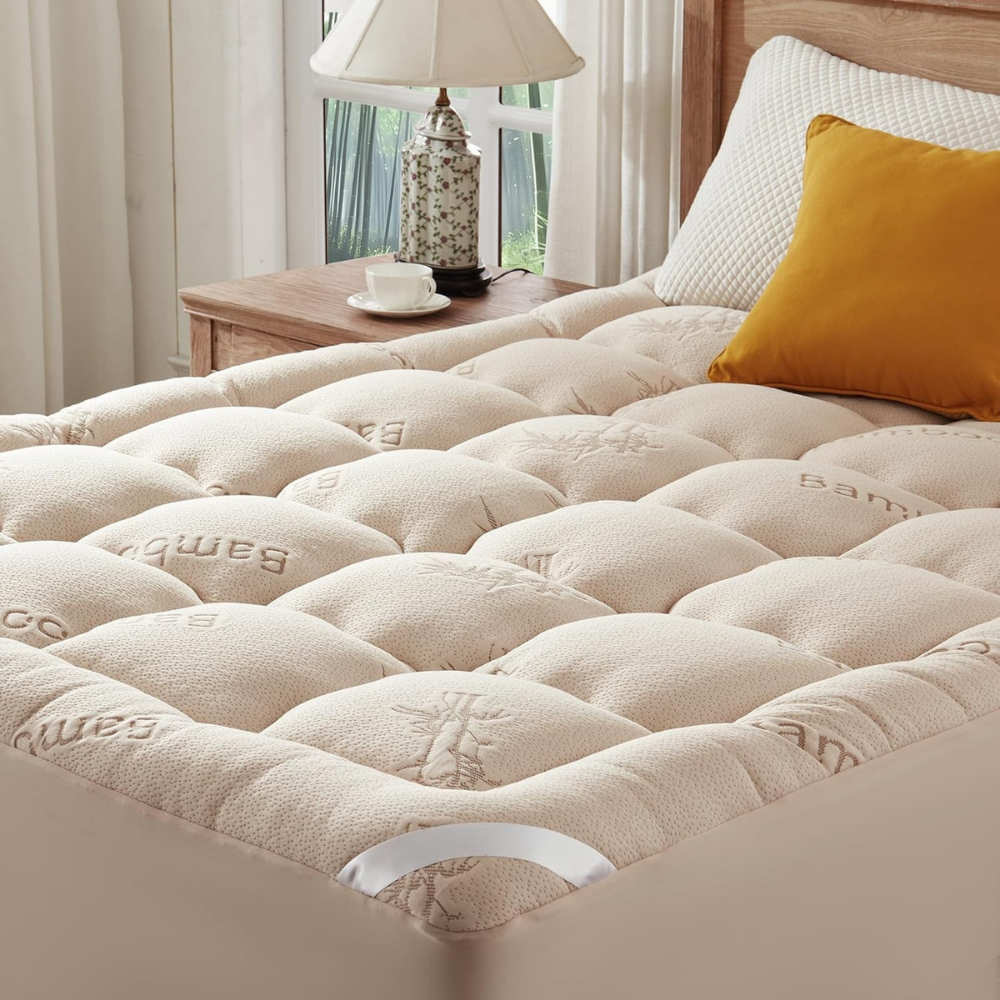 Bamboo Mattress Topper Pad Thick Quilted Tufted Breathable Elastic Straps - Image 3