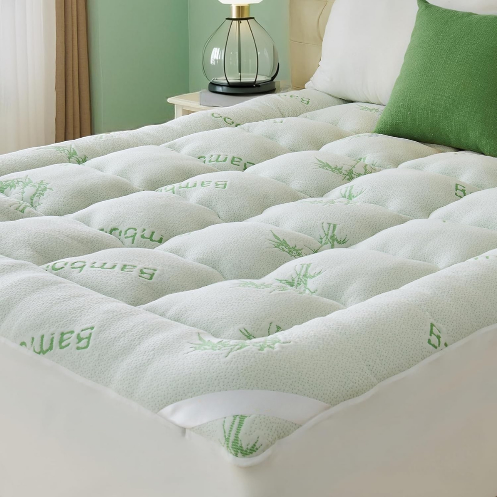 Bamboo Mattress Topper Pad Thick Quilted Tufted Breathable Elastic Straps - Image 4