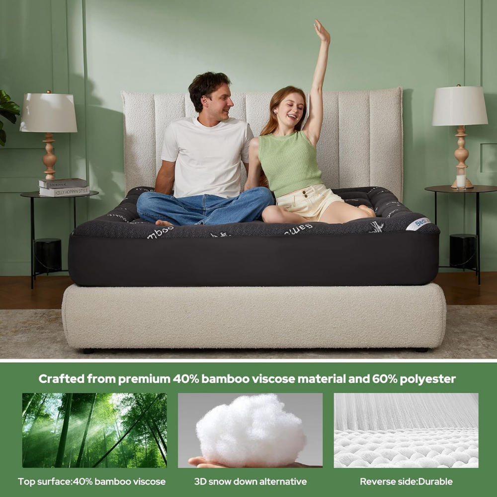 Bamboo Mattress Topper Pad Thick Quilted Tufted Breathable Elastic Straps - Image 7