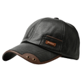 Baseball Cap Faux Leather Curved Brim Six Panel Eyelets - Image 1
