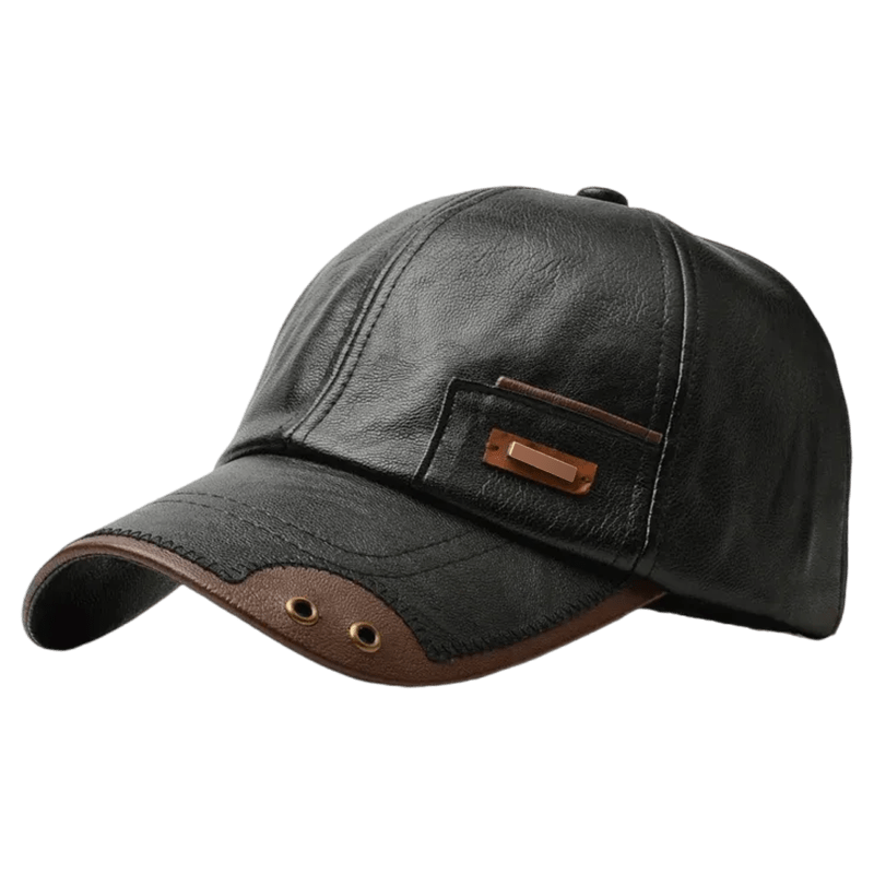 Baseball Cap Faux Leather Curved Brim Six Panel Eyelets - Image 1