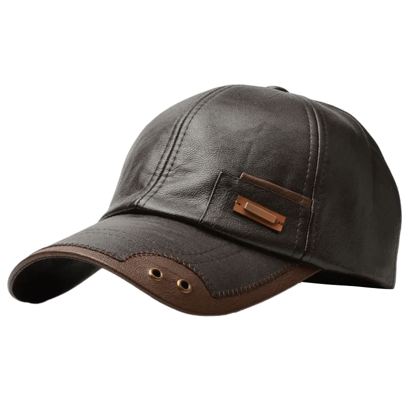 Baseball Cap Faux Leather Curved Brim Six Panel Eyelets - Image 2