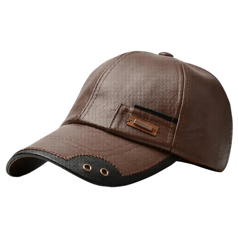 Baseball Cap Faux Leather Curved Brim Six Panel Eyelets - Image 3