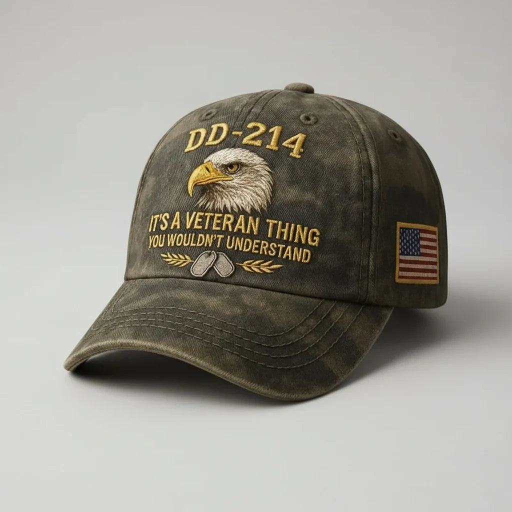 Baseball Cap with Embroidered Bald Eagle and Us Flag Patch Veteran Design - Image 2