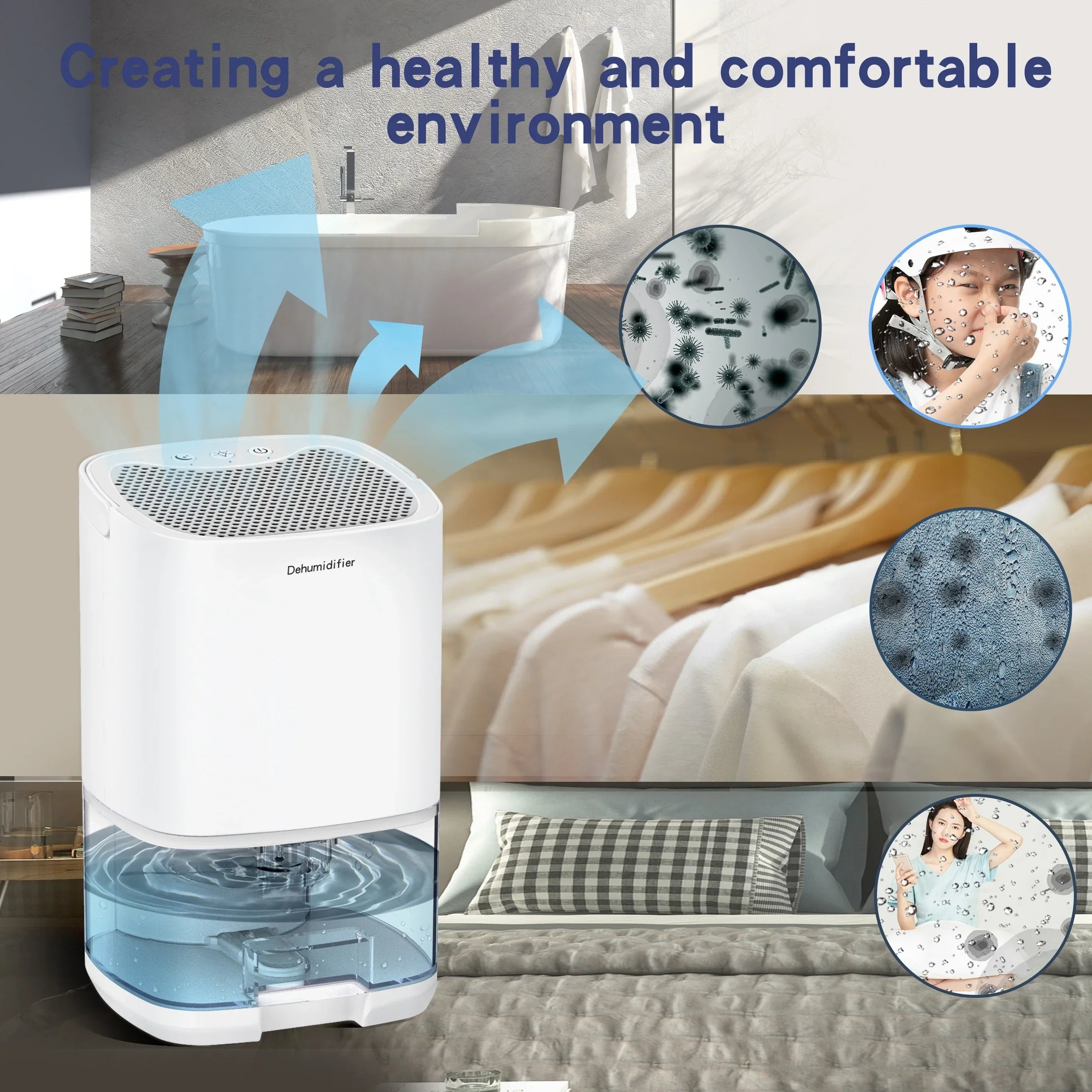 Basement Crawl Space Small Dehumidifier for Bedroom with 1000ml Tank and Night Light - Image 4