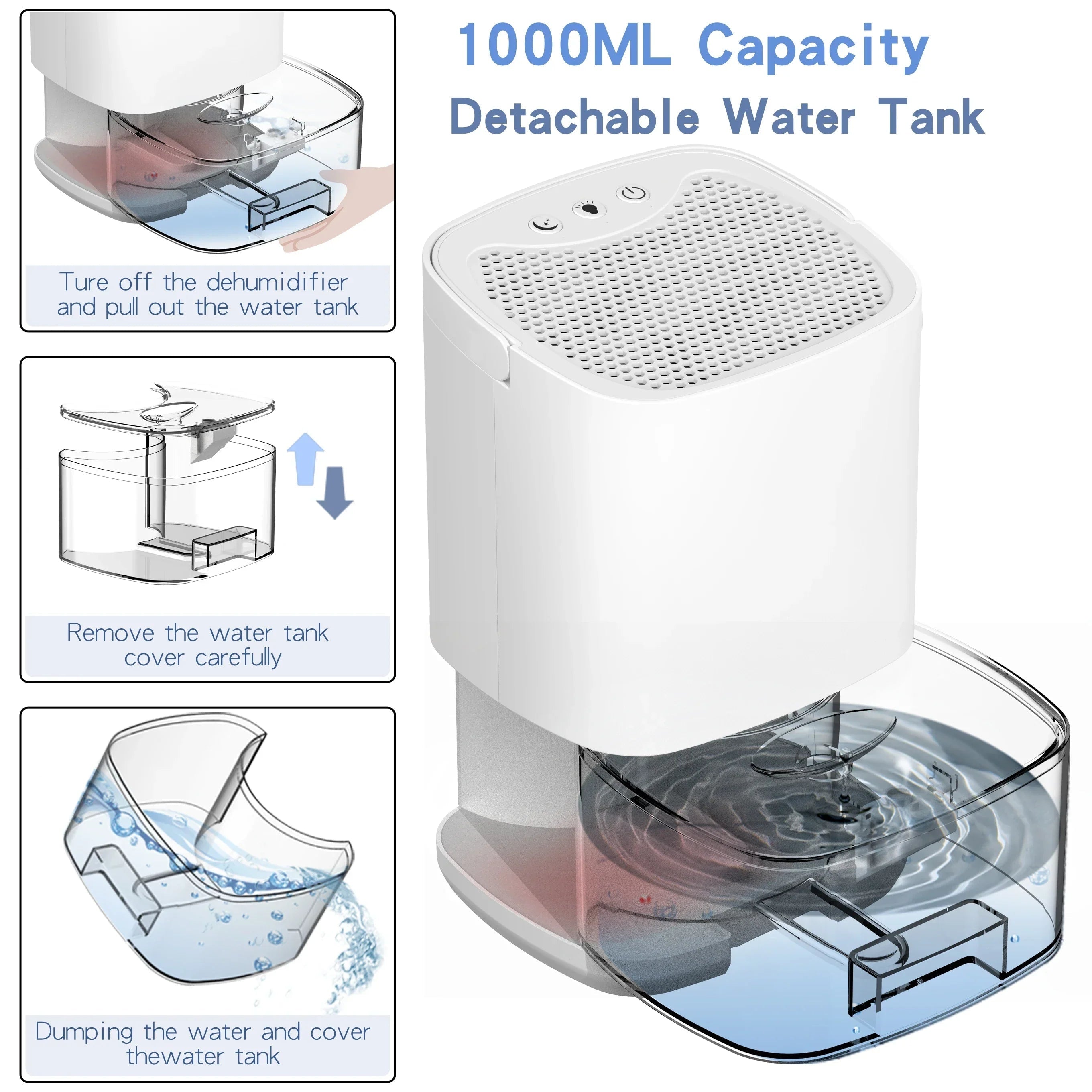 Basement Crawl Space Small Dehumidifier for Bedroom with 1000ml Tank and Night Light - Image 6