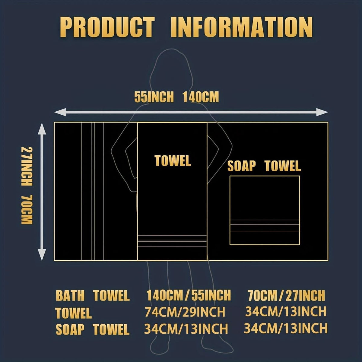 Bath Towel Set with Gold Stripes 8-Piece Cotton with Soft Plush Terry Cloth - Image 3