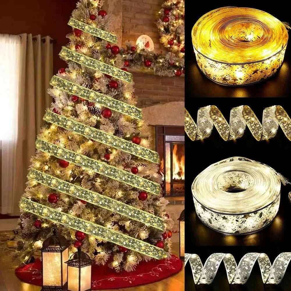 Battery-Operated Christmas Ribbon Lights with LED Fairy and Wired Edges - Image 1
