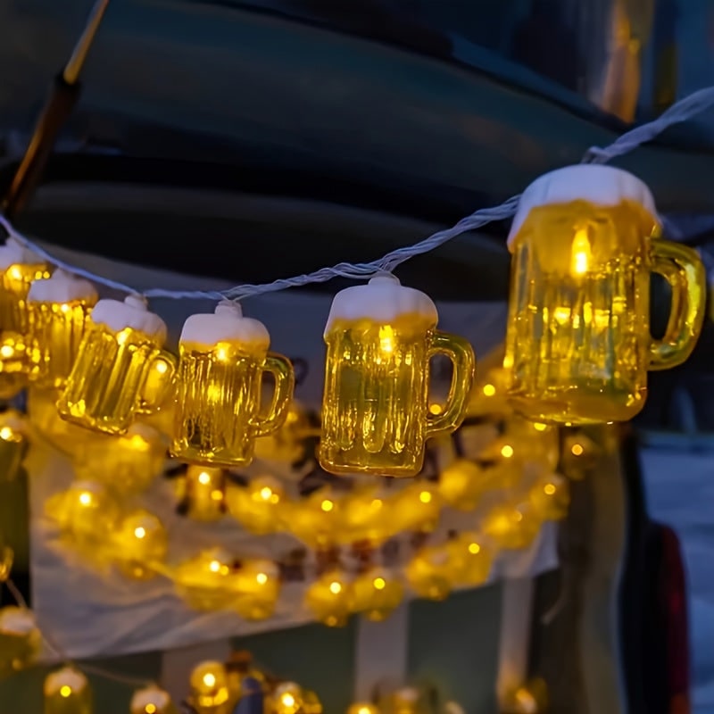 Battery Operated LED String Lights with Beer Mug Shaped Covers for Outdoor Patio Décor - Image 1