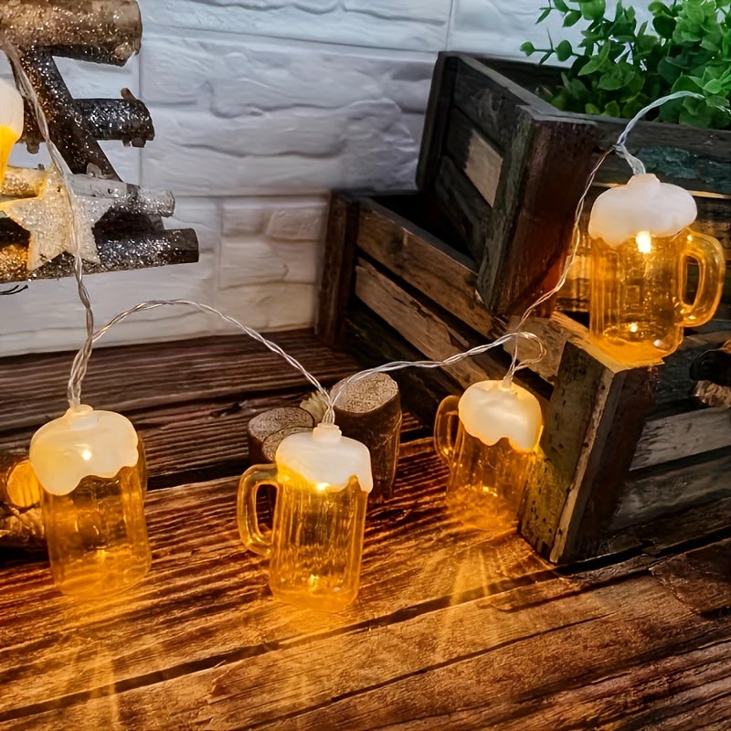 Battery Operated LED String Lights with Beer Mug Shaped Covers for Outdoor Patio Décor - Image 2