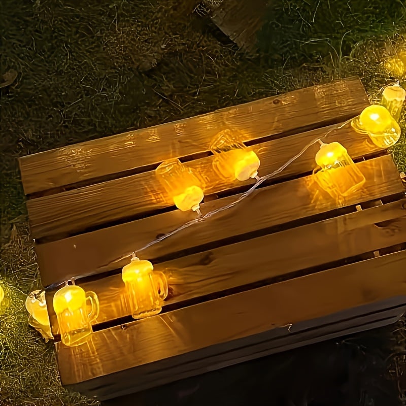 Battery Operated LED String Lights with Beer Mug Shaped Covers for Outdoor Patio Décor - Image 3