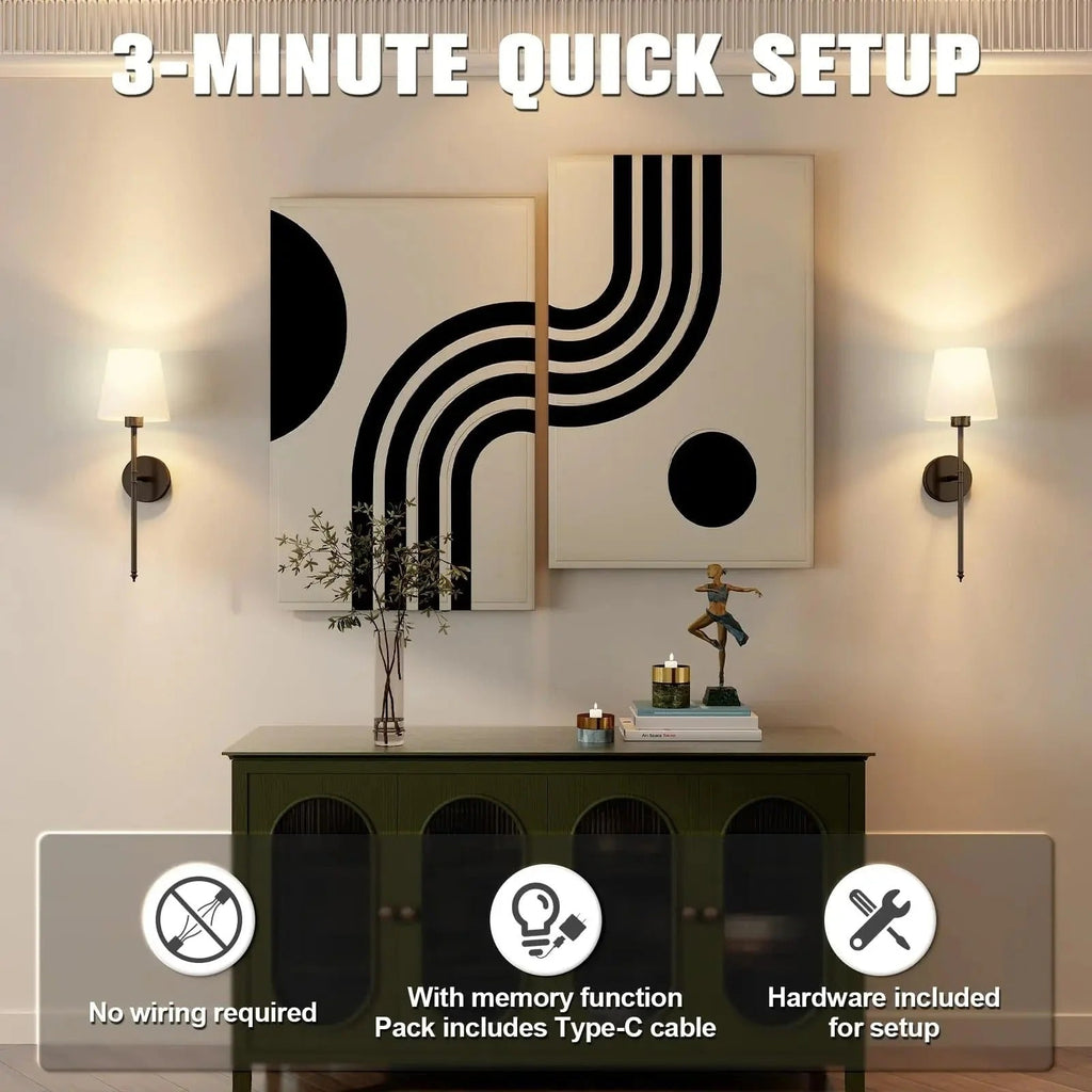 Battery Powered Wall Sconces Wireless Operated Fabric Shade Color Changing LED Cordless Lights - Image 13