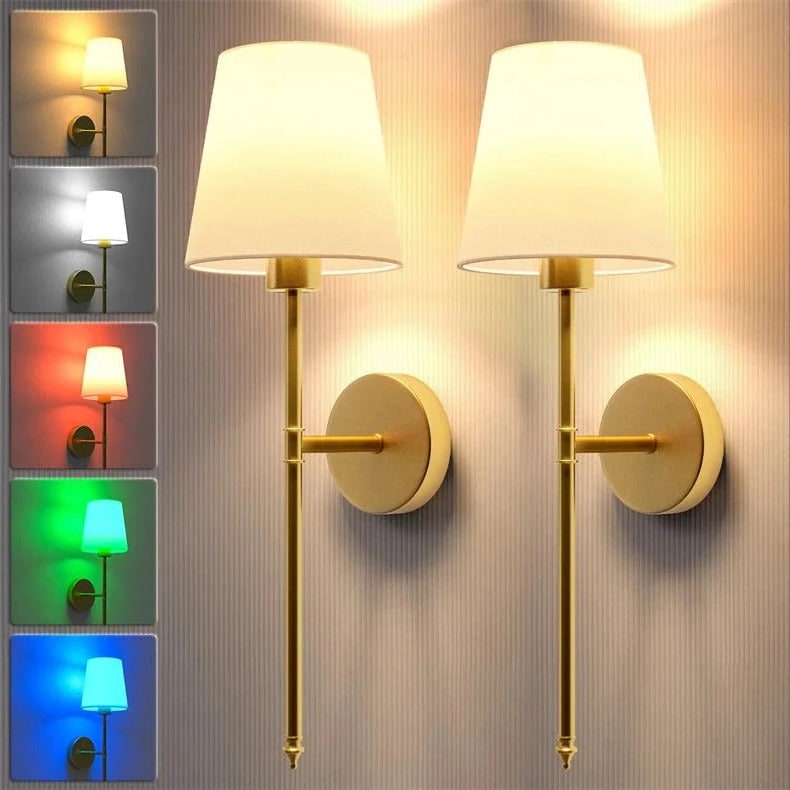 Battery Powered Wall Sconces Wireless Operated Fabric Shade Color Changing LED Cordless Lights - Image 3