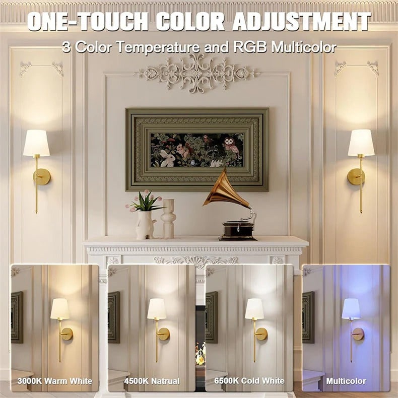 Battery Powered Wall Sconces Wireless Operated Fabric Shade Color Changing LED Cordless Lights - Image 8