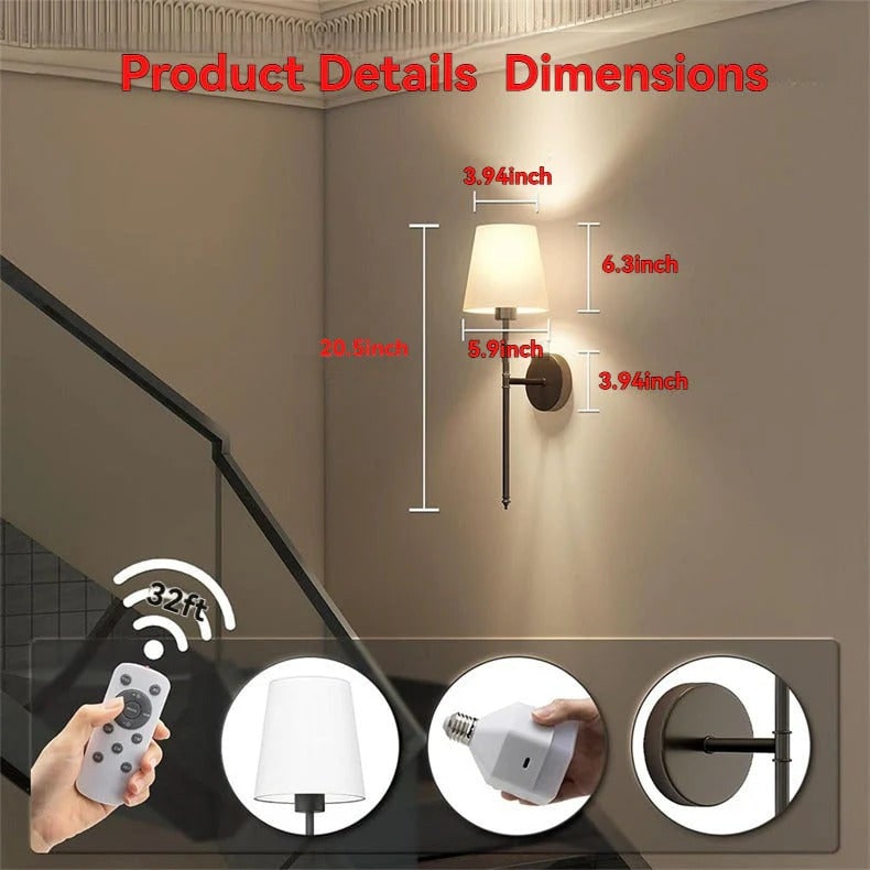 Battery Powered Wall Sconces Wireless Operated Fabric Shade Color Changing LED Cordless Lights - Image 9