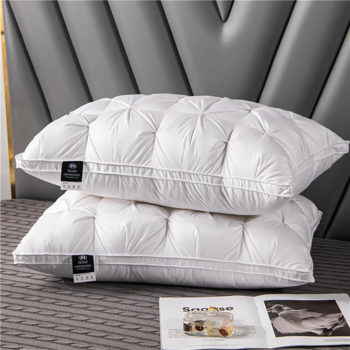 Bed Pillow with Goose Down Fill Quilted Gusseted Design and Piped Edge Trim - Image 7