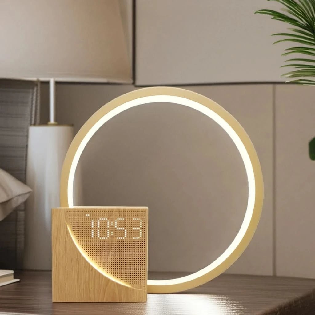 Bedside Lamp Bedroom Table Alarm Clock LED Digital USB Rechargeable Display - Image 1