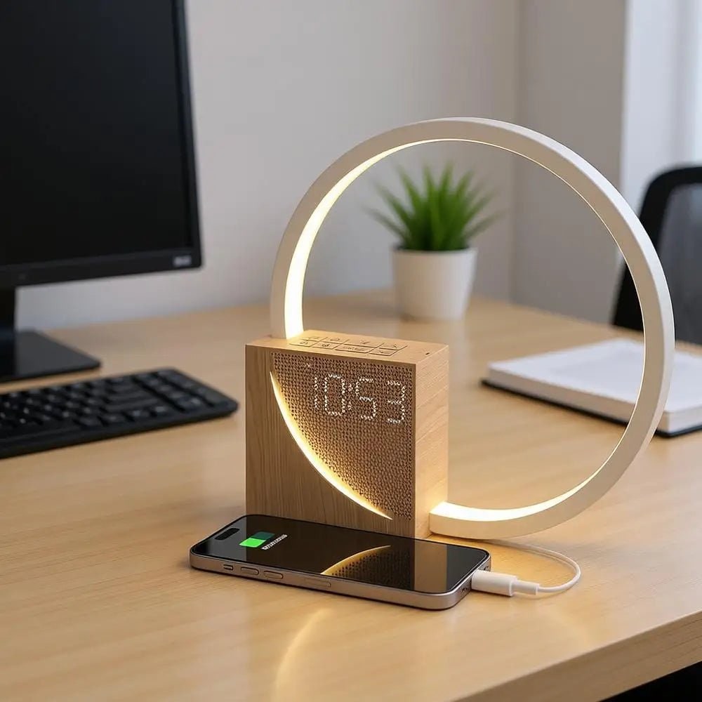 Bedside Lamp Bedroom Table Alarm Clock LED Digital USB Rechargeable Display - Image 3