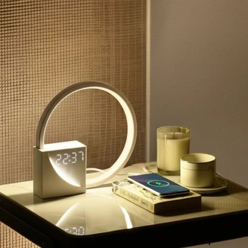 Bedside Lamp Bedroom Table Alarm Clock LED Digital USB Rechargeable Display - Image 4