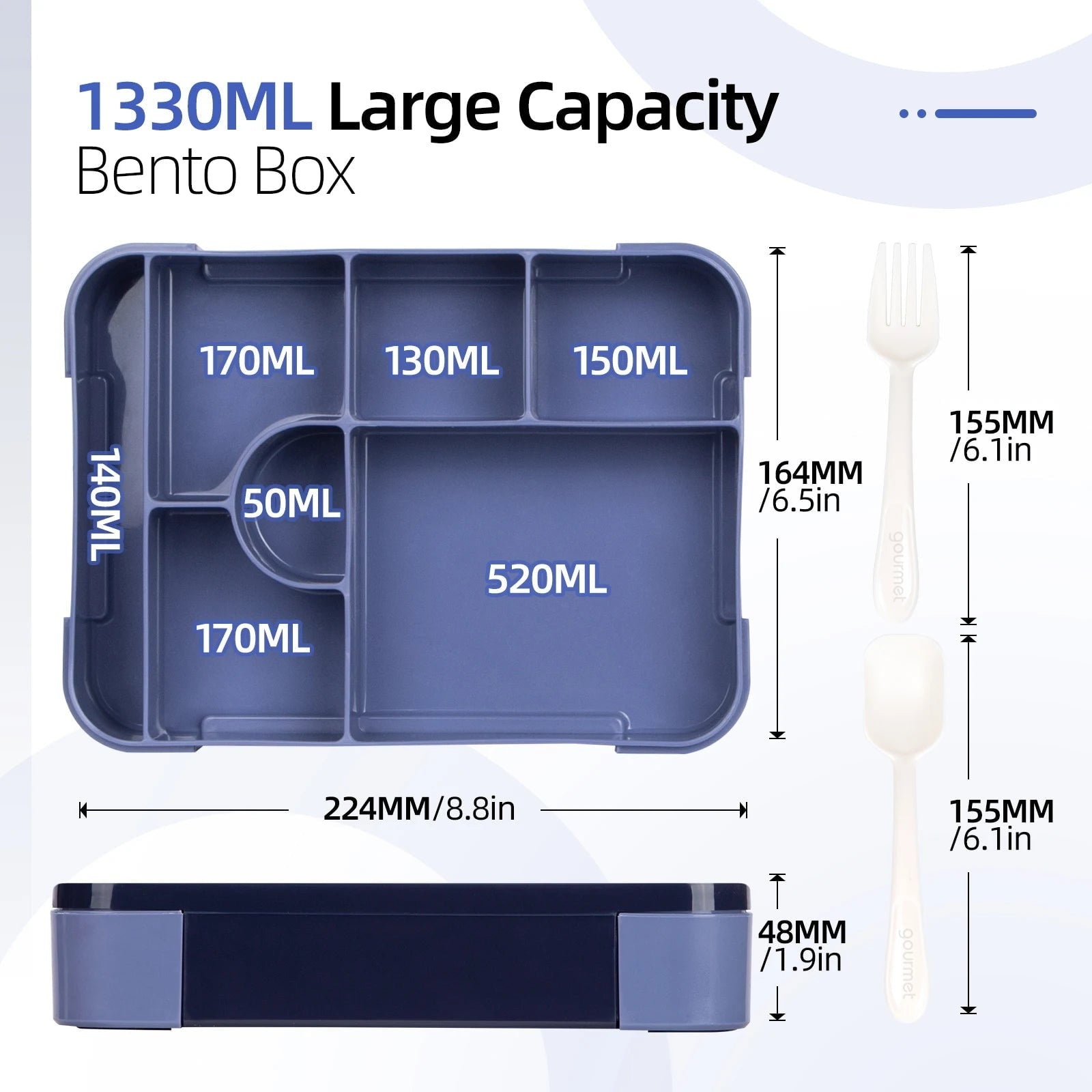 Bento Lunch Box Leak Proof Food Storage Container Compartment Cutlery Portable - Image 3