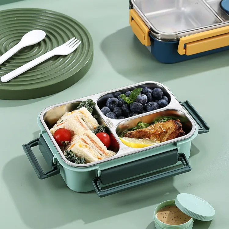 Bento Lunch Box Stainless Steel with Compartments and Leak-Proof Sauce Cup - Image 5