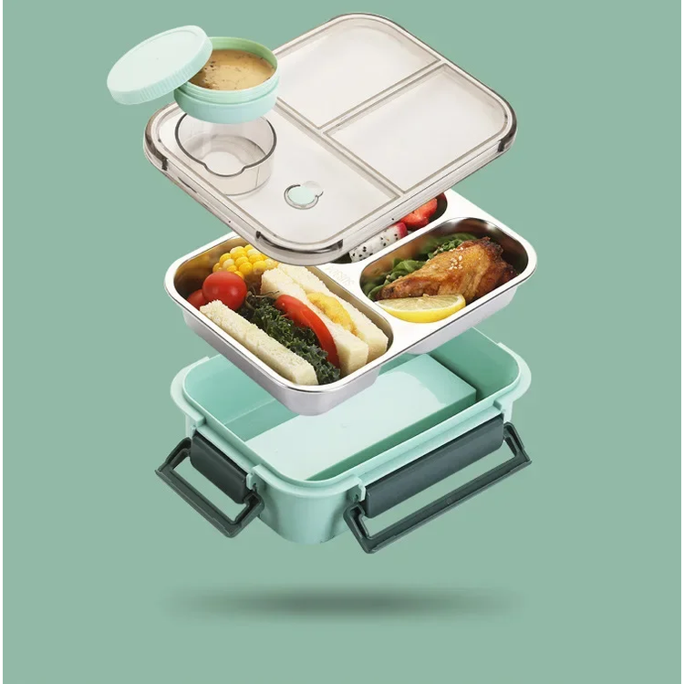 Bento Lunch Box Stainless Steel with Compartments and Leak-Proof Sauce Cup - Image 6