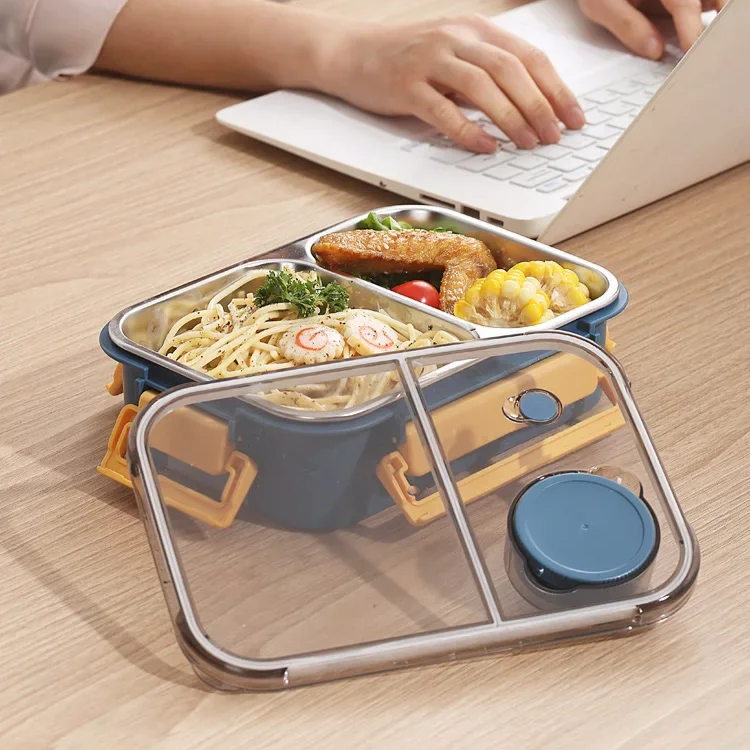 Bento Lunch Box with Stainless Steel Compartments Leakproof Portable Container - Image 4