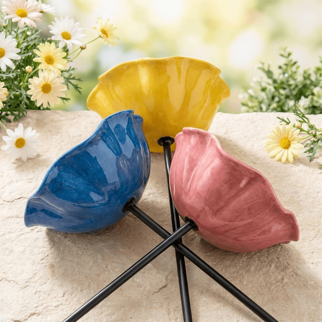Bird Bath Stake with Flower-Shaped Bowl and Scalloped Rim for Garden - Image 1