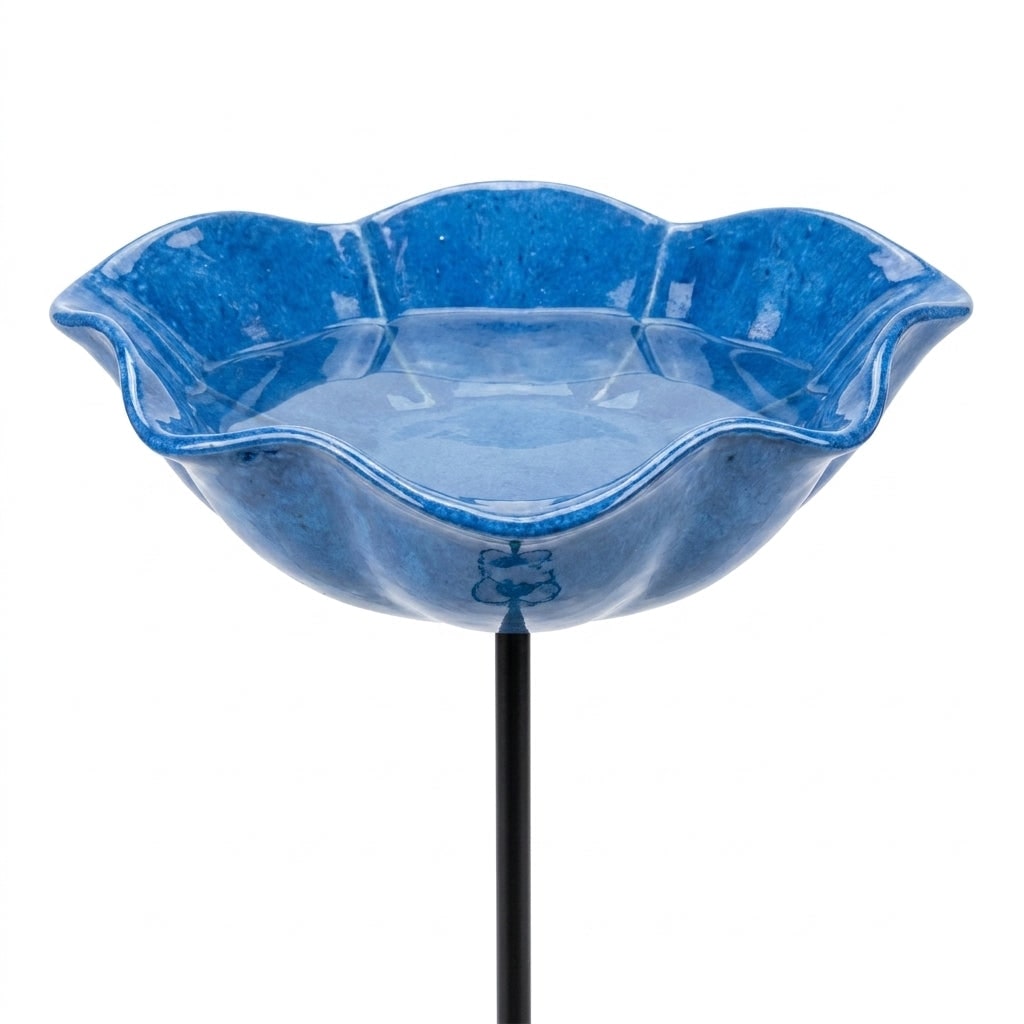 Bird Bath Stake with Flower-Shaped Bowl and Scalloped Rim for Garden - Image 3