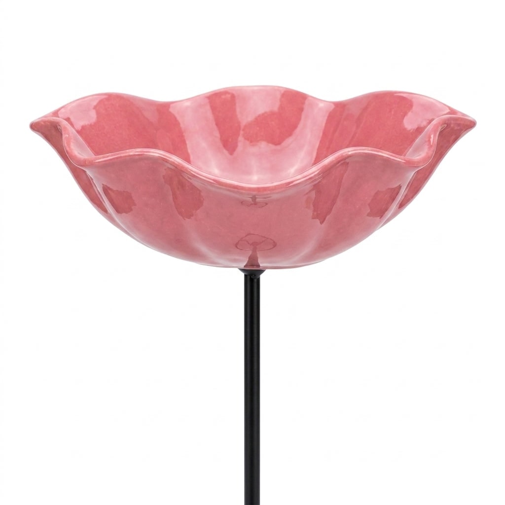 Bird Bath Stake with Flower-Shaped Bowl and Scalloped Rim for Garden - Image 4