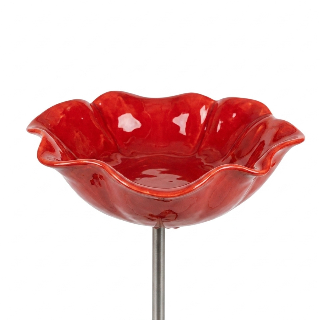 Bird Bath Stake with Flower-Shaped Bowl and Scalloped Rim for Garden - Image 5
