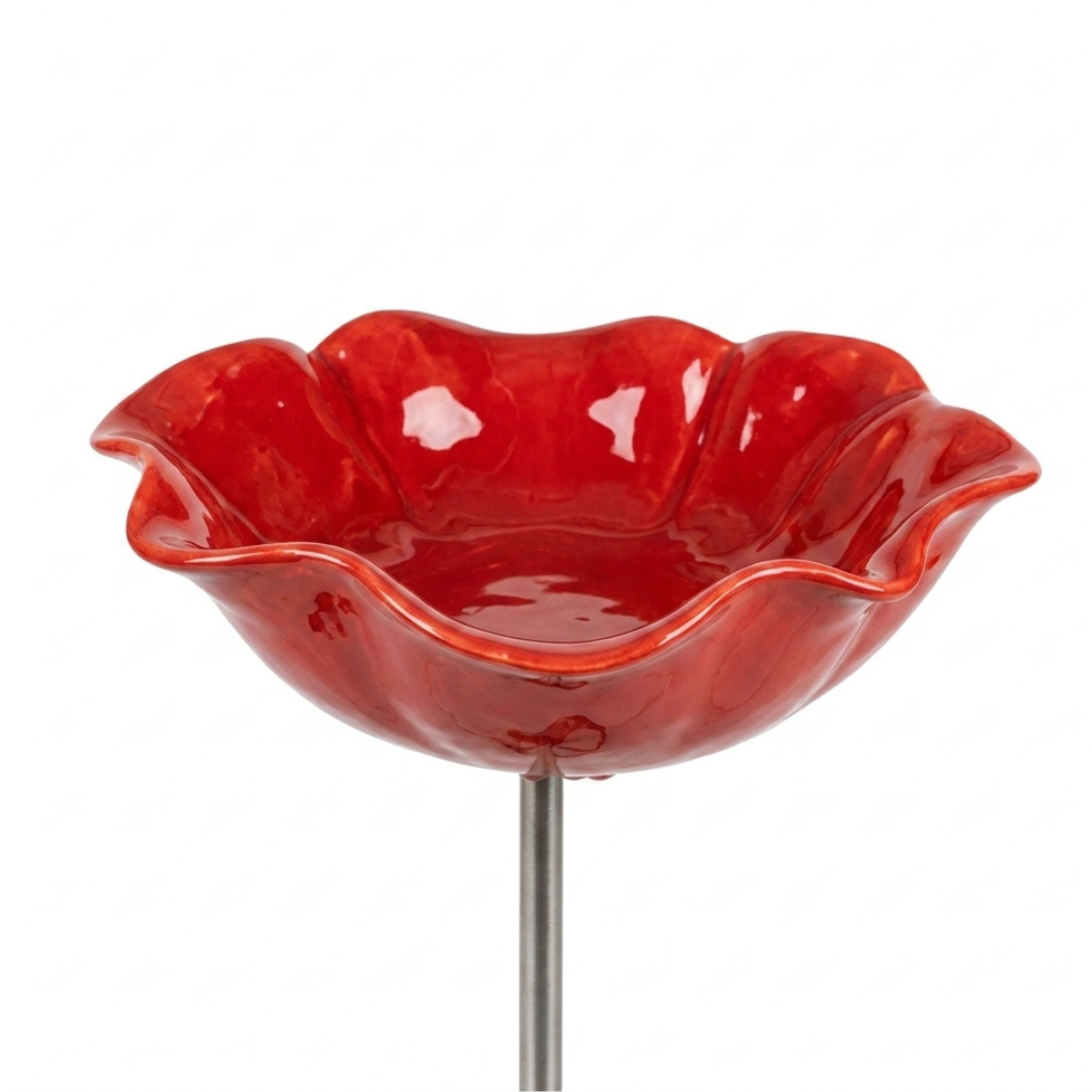 Bird Bath Stake with Flower-Shaped Bowl and Scalloped Rim for Garden - Image 5