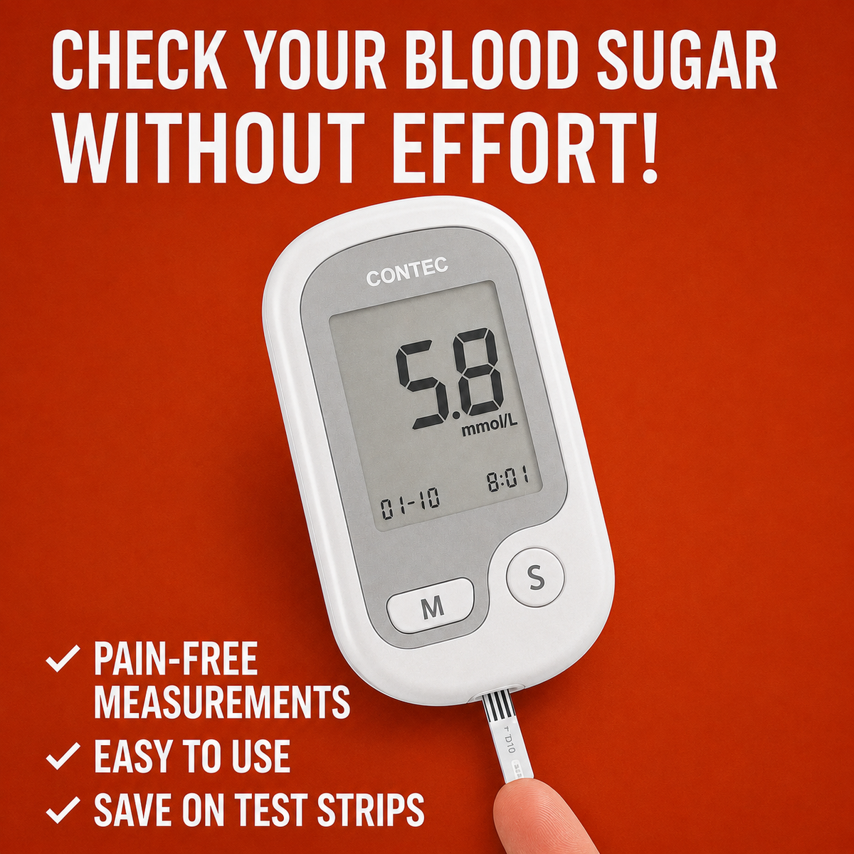 Blood Sugar Monitor with Portable Digital Display and Fingertip Glucose Testing - Image 2