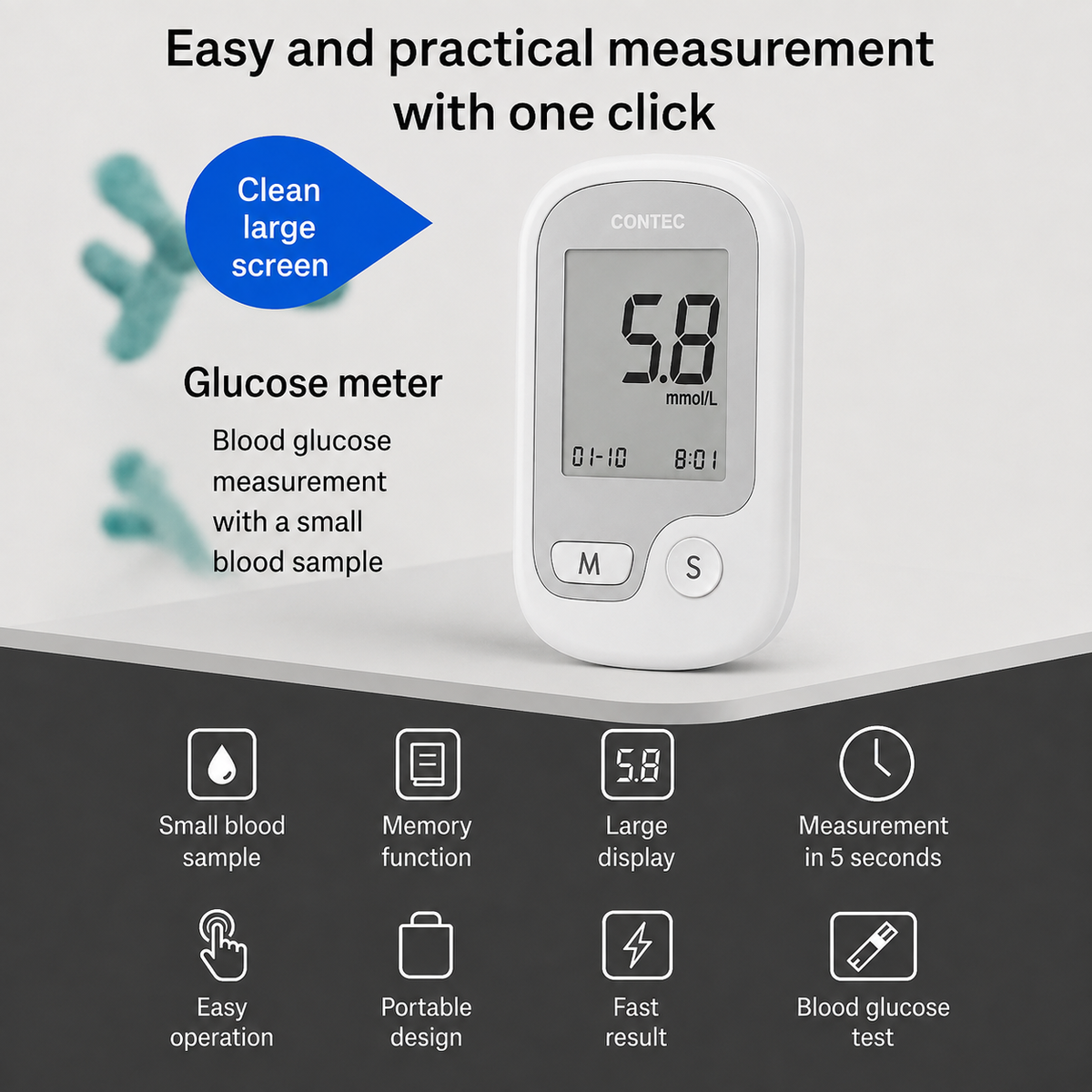 Blood Sugar Monitor with Portable Digital Display and Fingertip Glucose Testing - Image 8