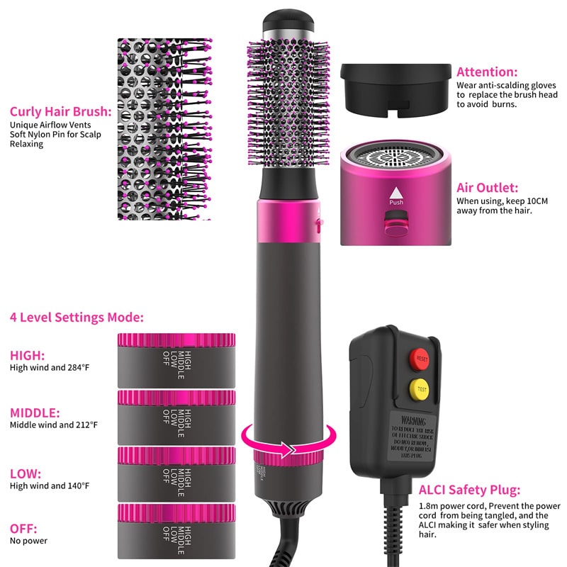 Blow Dryer Brush with Hot Air Comb and 5 Interchangeable Attachments for Hair Styling - Image 4