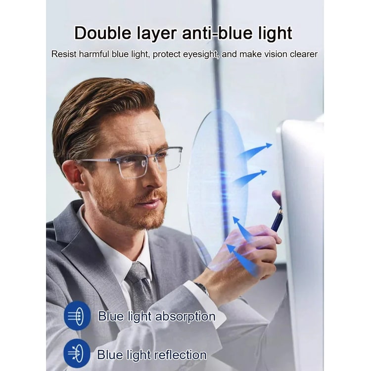 Blue Light Blocking Reading Glasses with Semi-Rimless Frame and Adjustable Nose Pads - Image 4