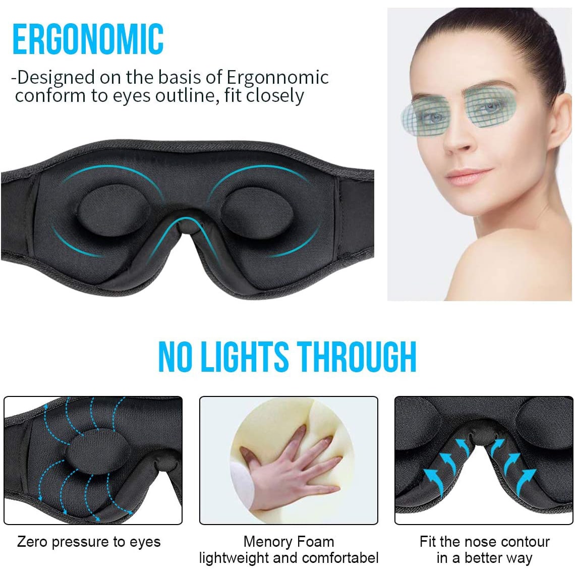 Bluetooth Blackout Sleep Mask with Built-In Speakers and Weighted Design Silk - Image 4