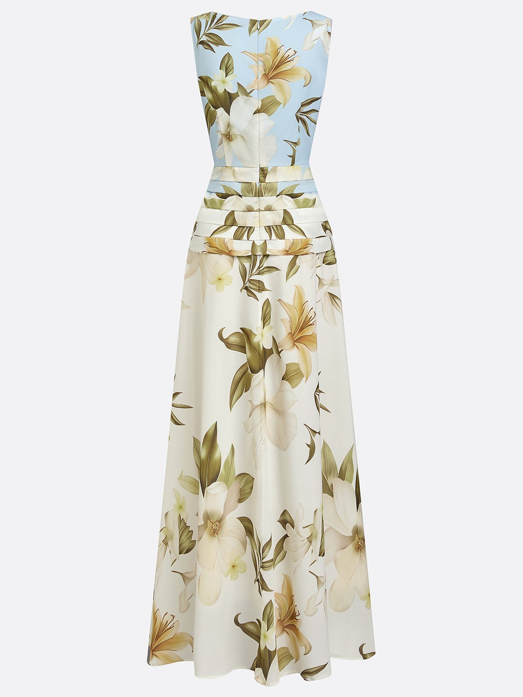 Boat Neck Floral Print Sleeveless Maxi Dress — model wearing