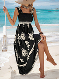 Bohemian Floral Print Long Maxi Dress for Vacation Days — side detail