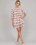 Boho Ikat Print Smocked Tiered Ruffle Short Dress with Half Sleeves
