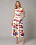 Bold Geometric Print V-Neck Midi Dress for Statement Style