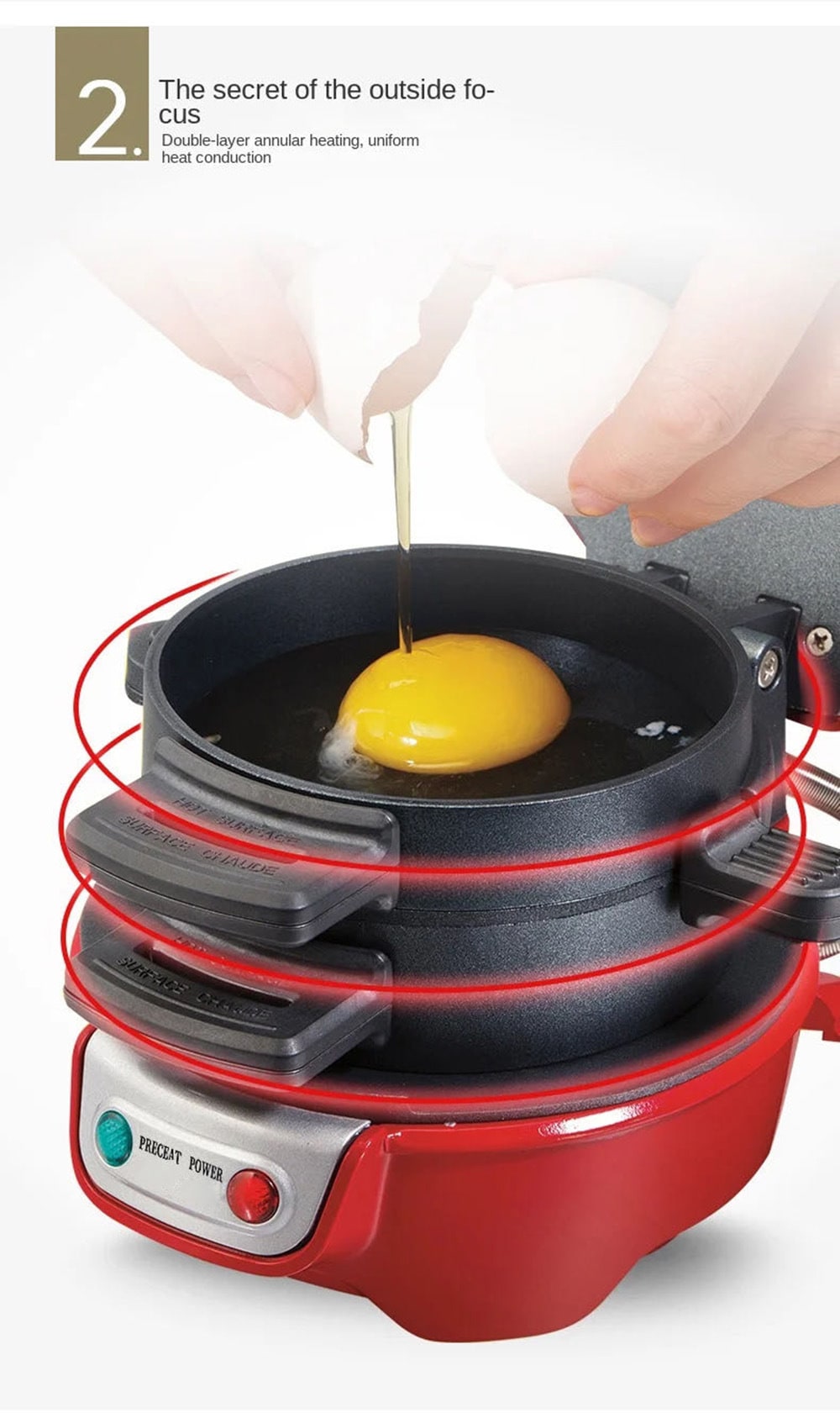 Breakfast Sandwich Maker and Machine with Non-Stick Plates for Eggs and Cheese Sandwiches - Image 10
