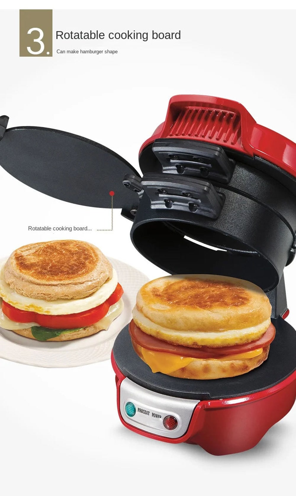 Breakfast Sandwich Maker and Machine with Non-Stick Plates for Eggs and Cheese Sandwiches - Image 15