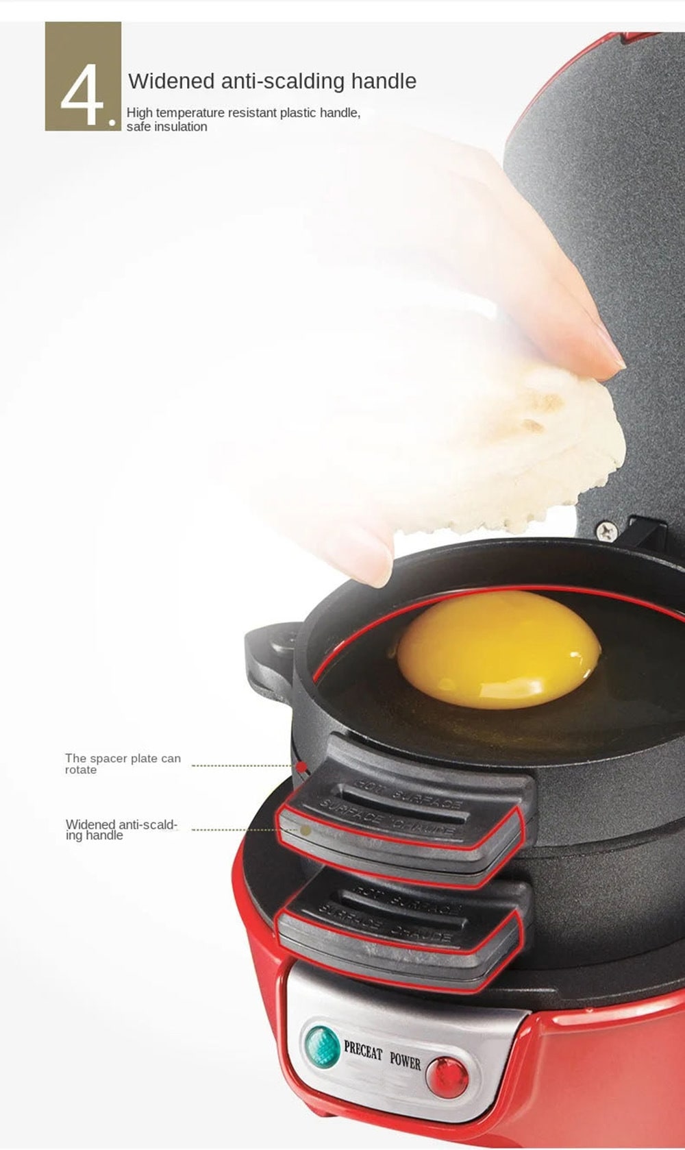 Breakfast Sandwich Maker and Machine with Non-Stick Plates for Eggs and Cheese Sandwiches - Image 8